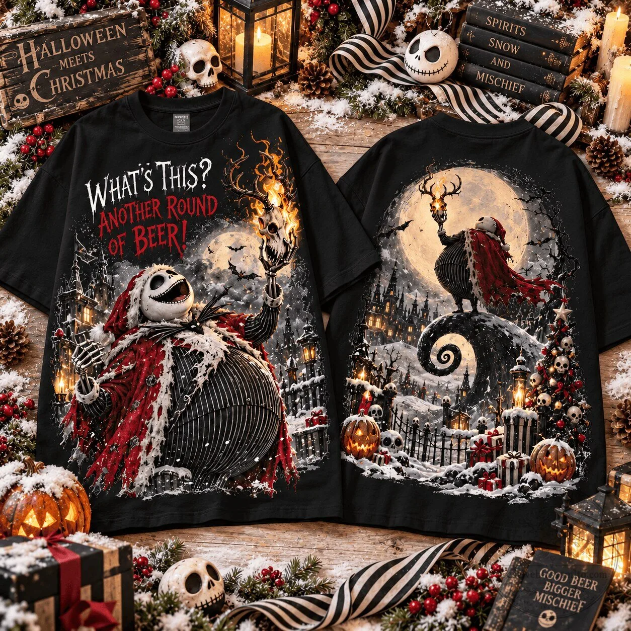 Jack Skellington Another Round of Beer Christmas Holiday T-Shirt