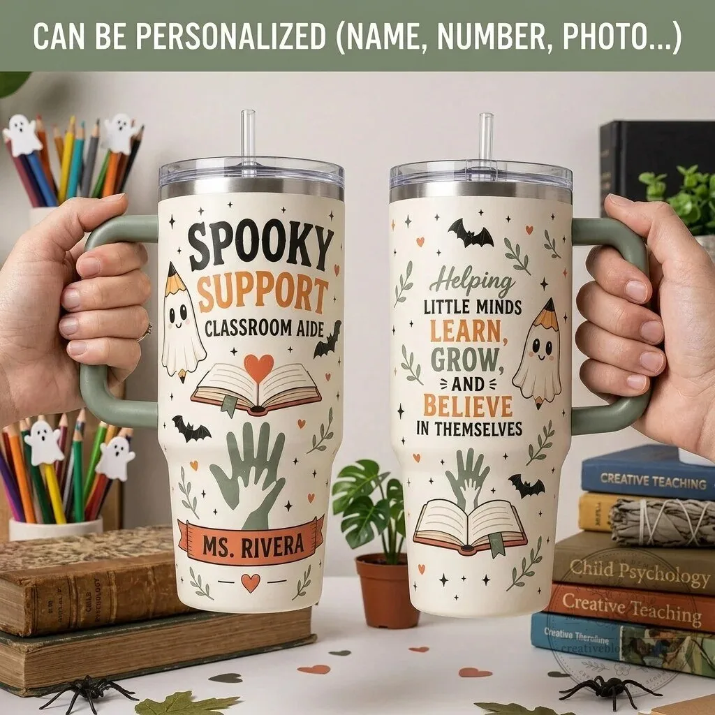 Spooky Support Classroom Aide Halloween Teacher Tumbler with Handle