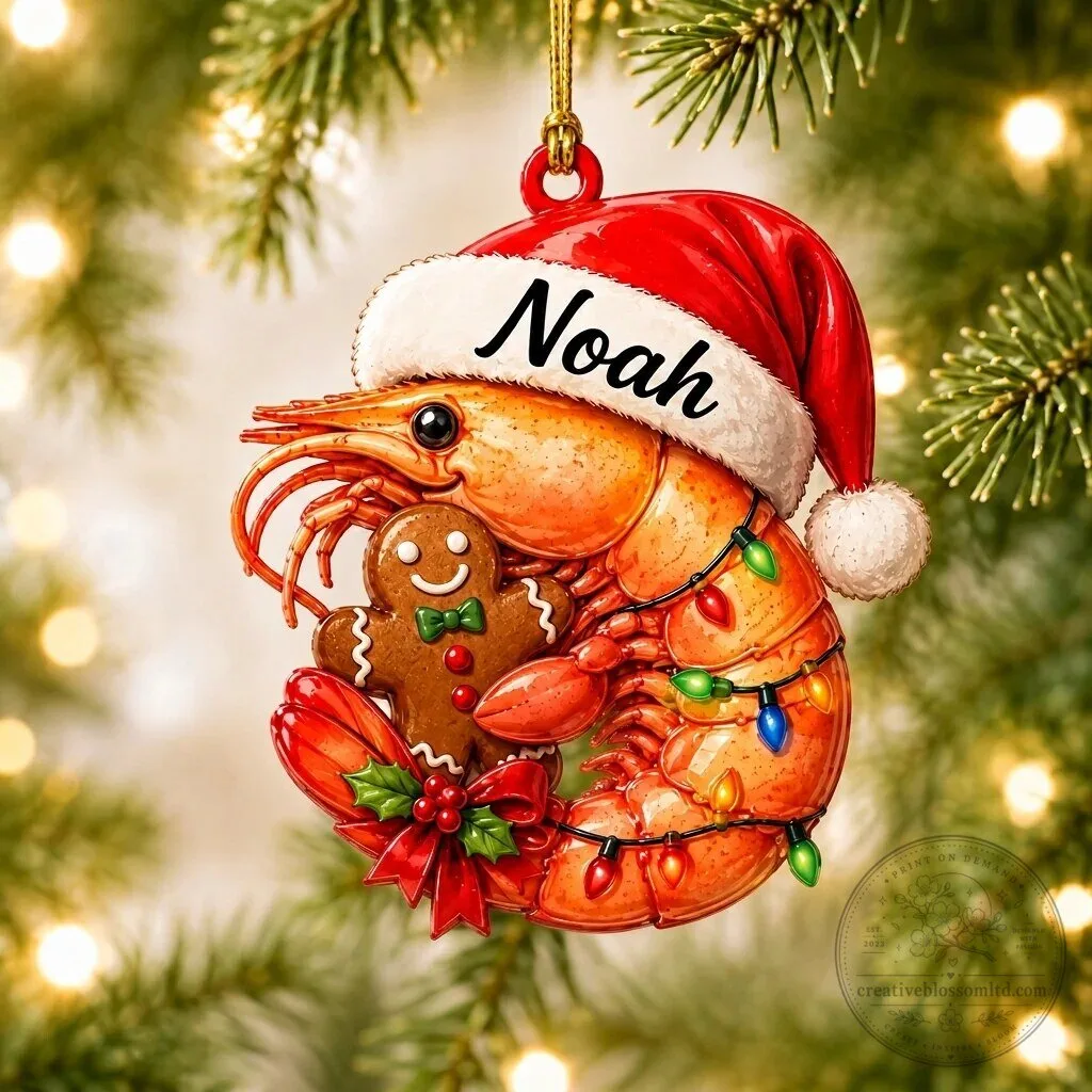 Personalized Shrimp and Gingerbread Man Christmas Tree Ornament