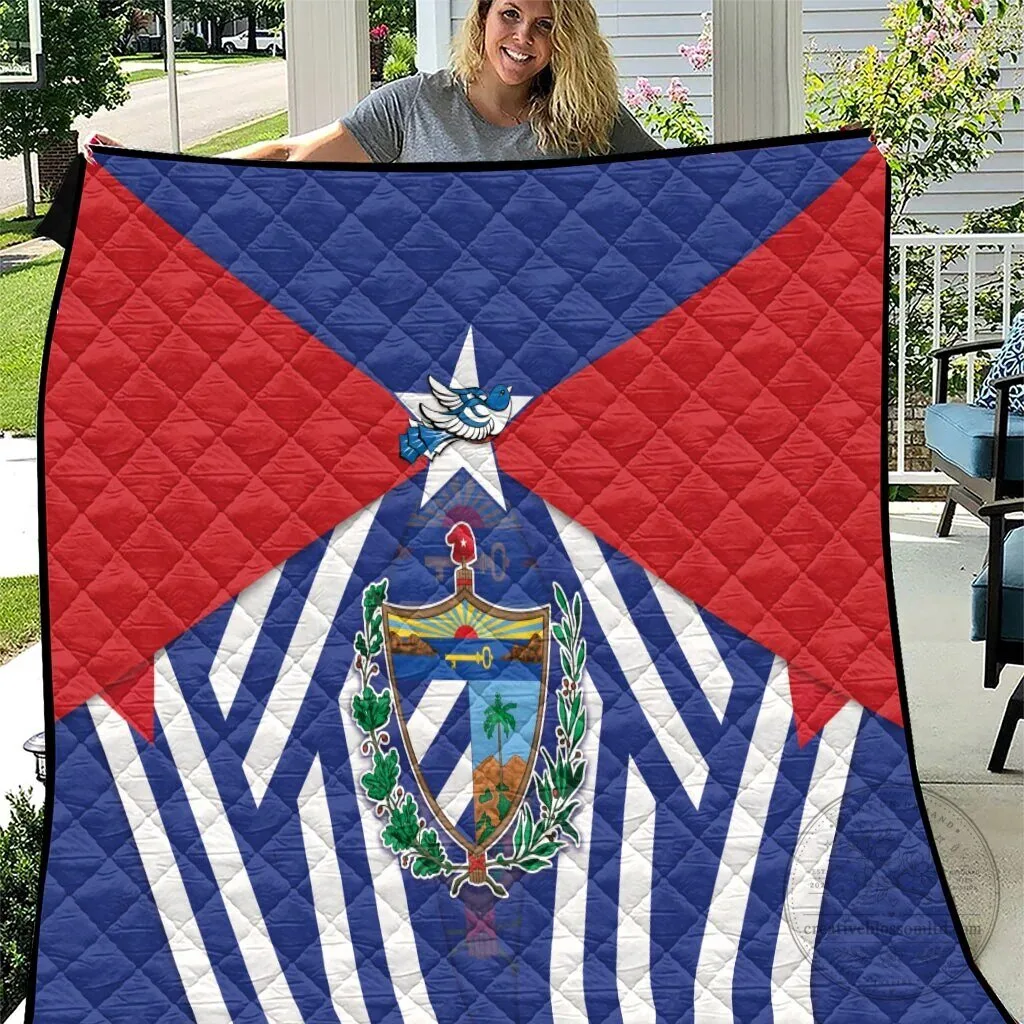 Viva Cuba Libre Cuban Trogon With Coat Of Arms Quilted Blanket