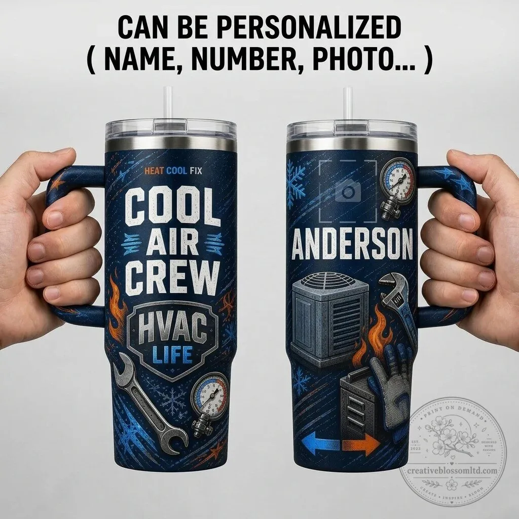 Personalized HVAC Technician Cool Air Crew 40oz Tumbler with Handle