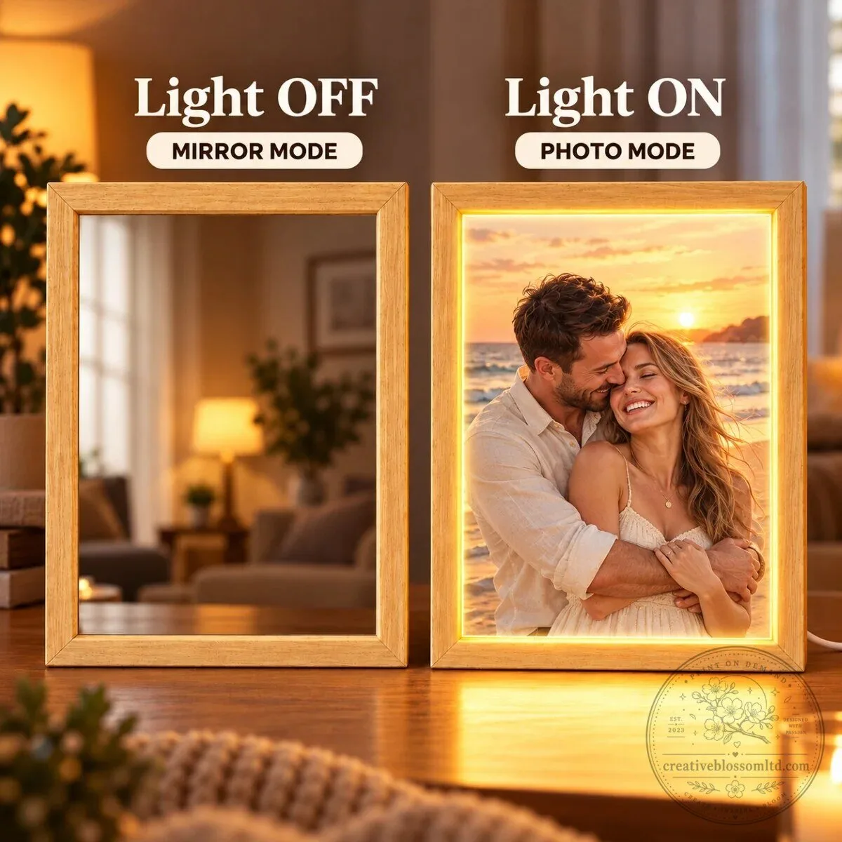 Personalized Couple Photo Light Box Mirror Mode Romantic Keepsake Gift for Her