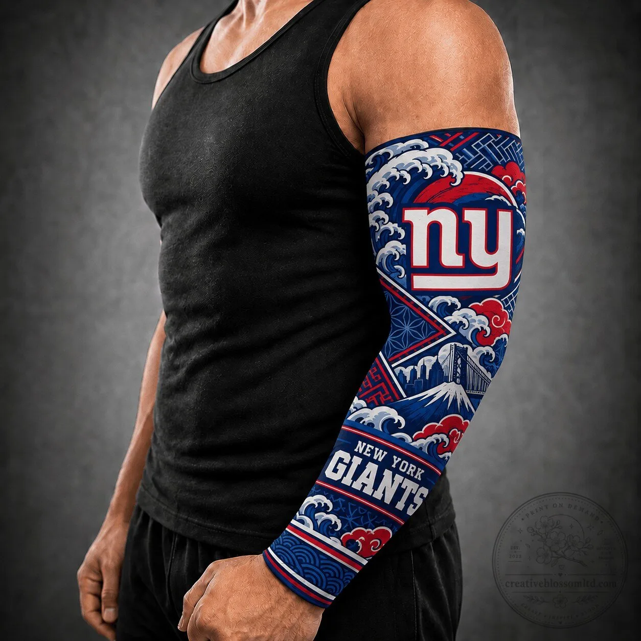 New York Giants NFL Japanese Waves Custom Name Arm Sleeve for Football Fans