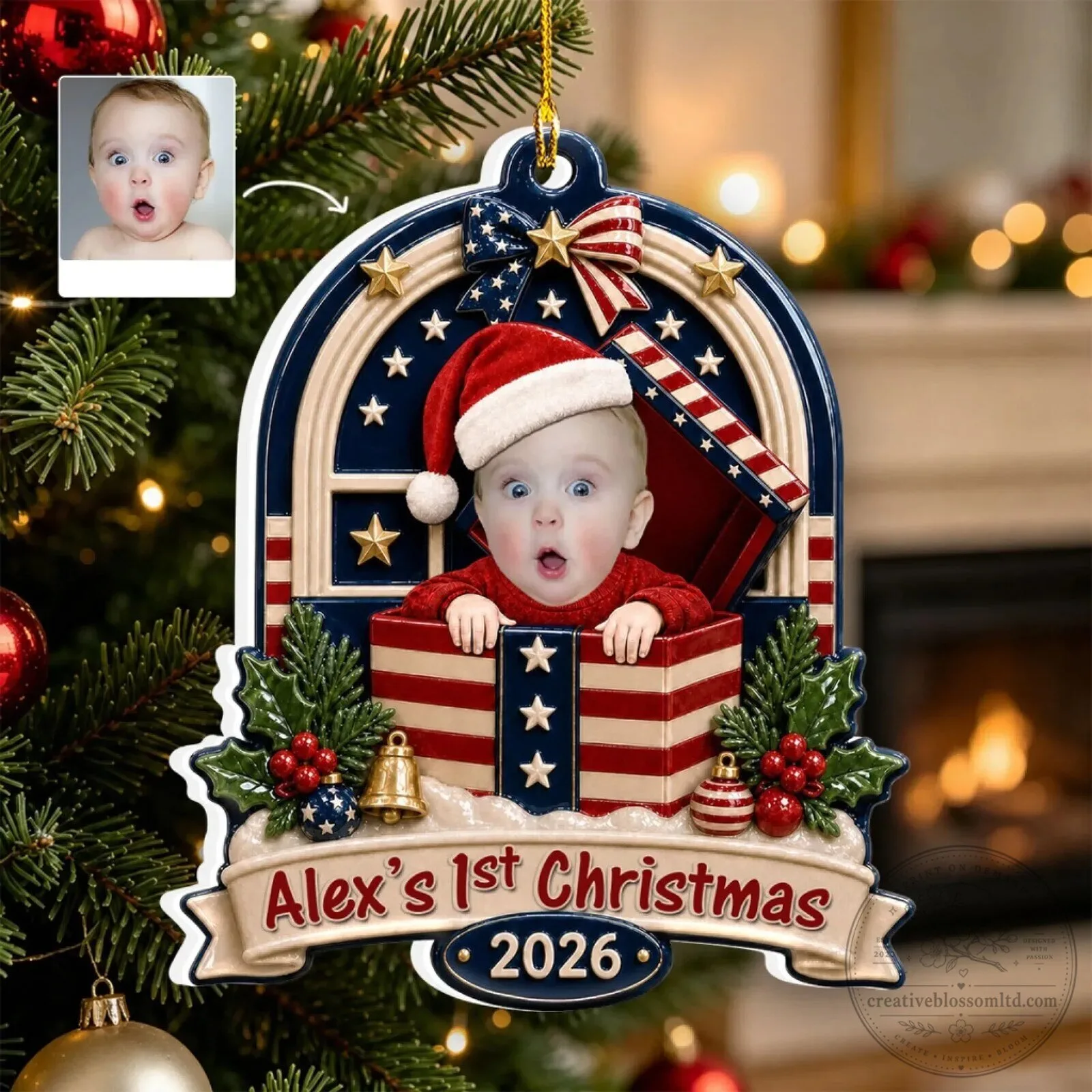 Baby's First Christmas 2026 Personalized Photo Ornament Gift
