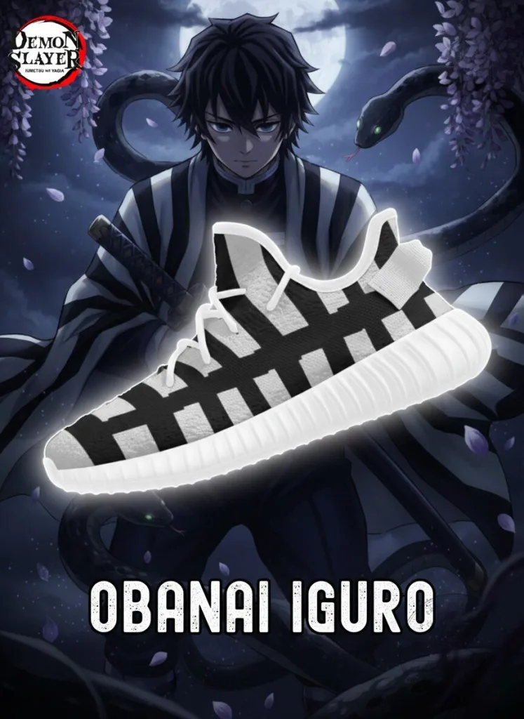 Demon Slayer Obanai Iguro Black and White Pattern Athletic Sneaker Shoes