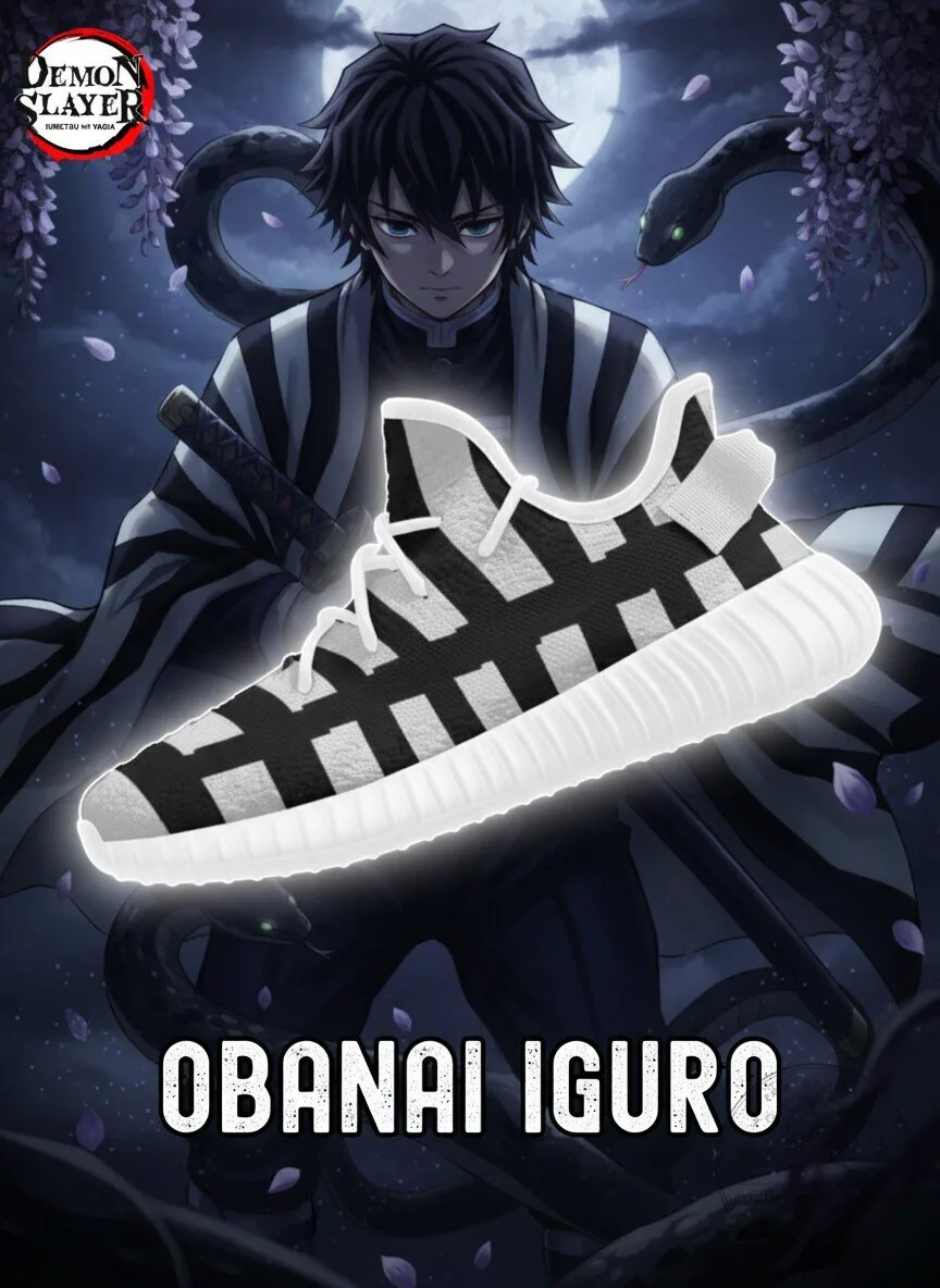 Demon Slayer Obanai Iguro Black and White Pattern Athletic Sneaker Shoes
