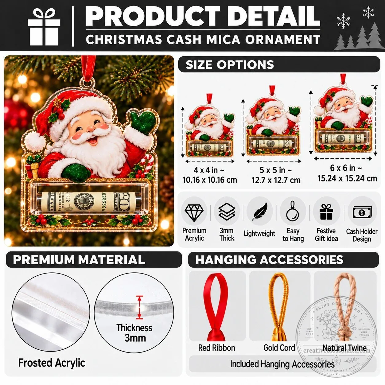 Santa Claus Martini Glass Christmas Tree Ornament with Cash Holder 8 Santa Claus Martini Glass Christmas Tree Ornament with Cash Holder