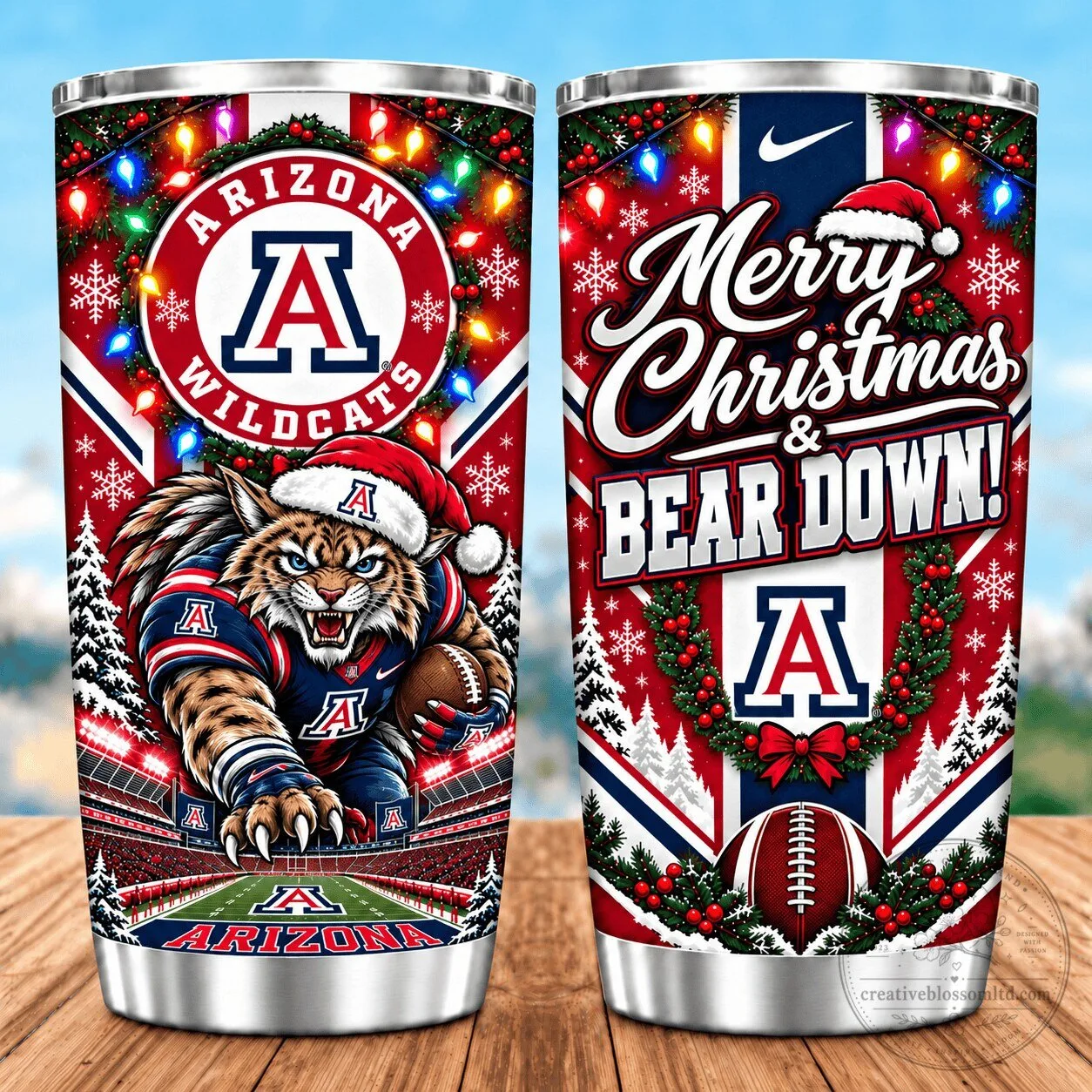 Arizona Wildcats Christmas Spirit Stainless Steel Tumbler with Lid