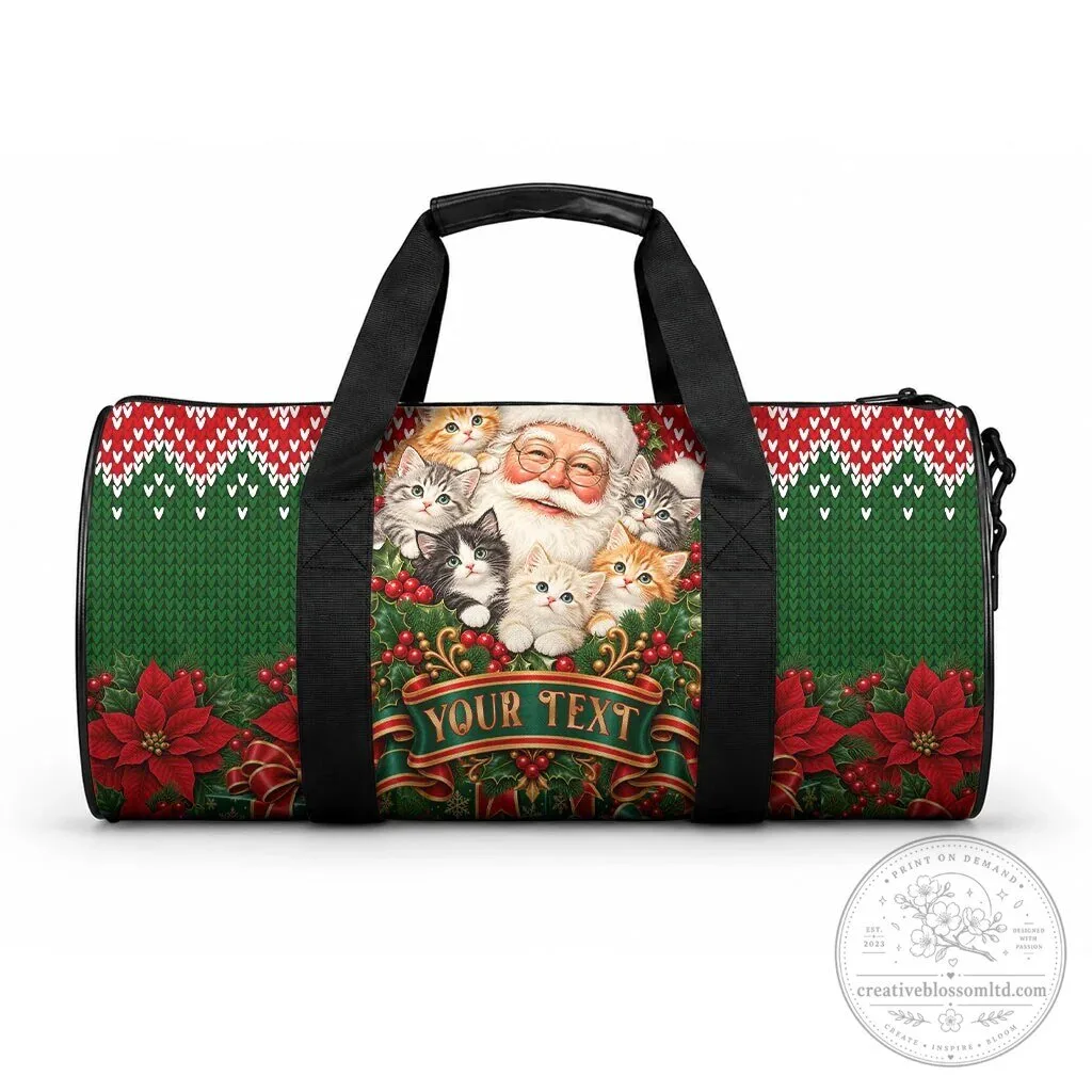 Personalized Santa Claus Kittens Christmas Ugly Sweater Pattern Duffle Bag