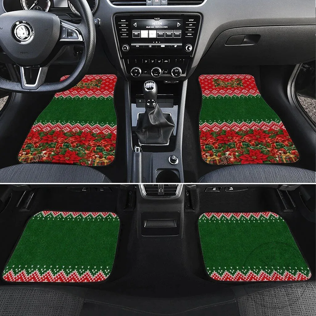 Ugly Christmas Sweater Pattern Car Floor Mats Set Festive Holiday Vehicle Decor