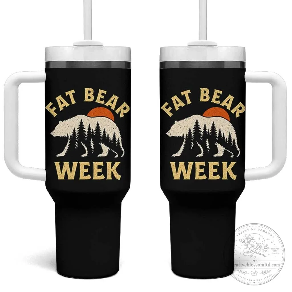 Fat Bear Week Vintage Sunset Forest Graphic Tumbler with Handle Alaska Wildlife 2 Fat Bear Week Vintage Sunset Forest Graphic Tumbler with Handle Alaska Wildlife