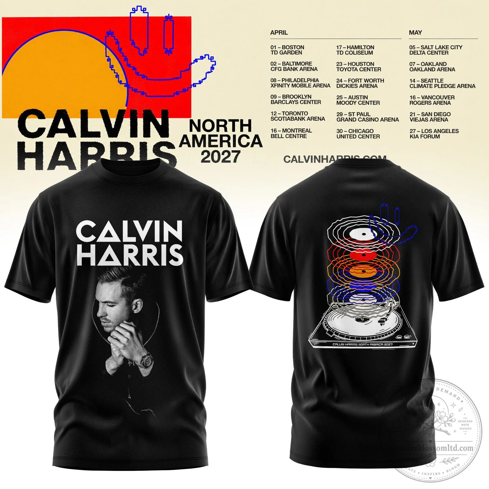 Calvin Harris North America 2027 Tour Dates DJ Turntable Black T-Shirt 1 Calvin Harris North America 2027 Tour Dates DJ Turntable Black T-Shirt