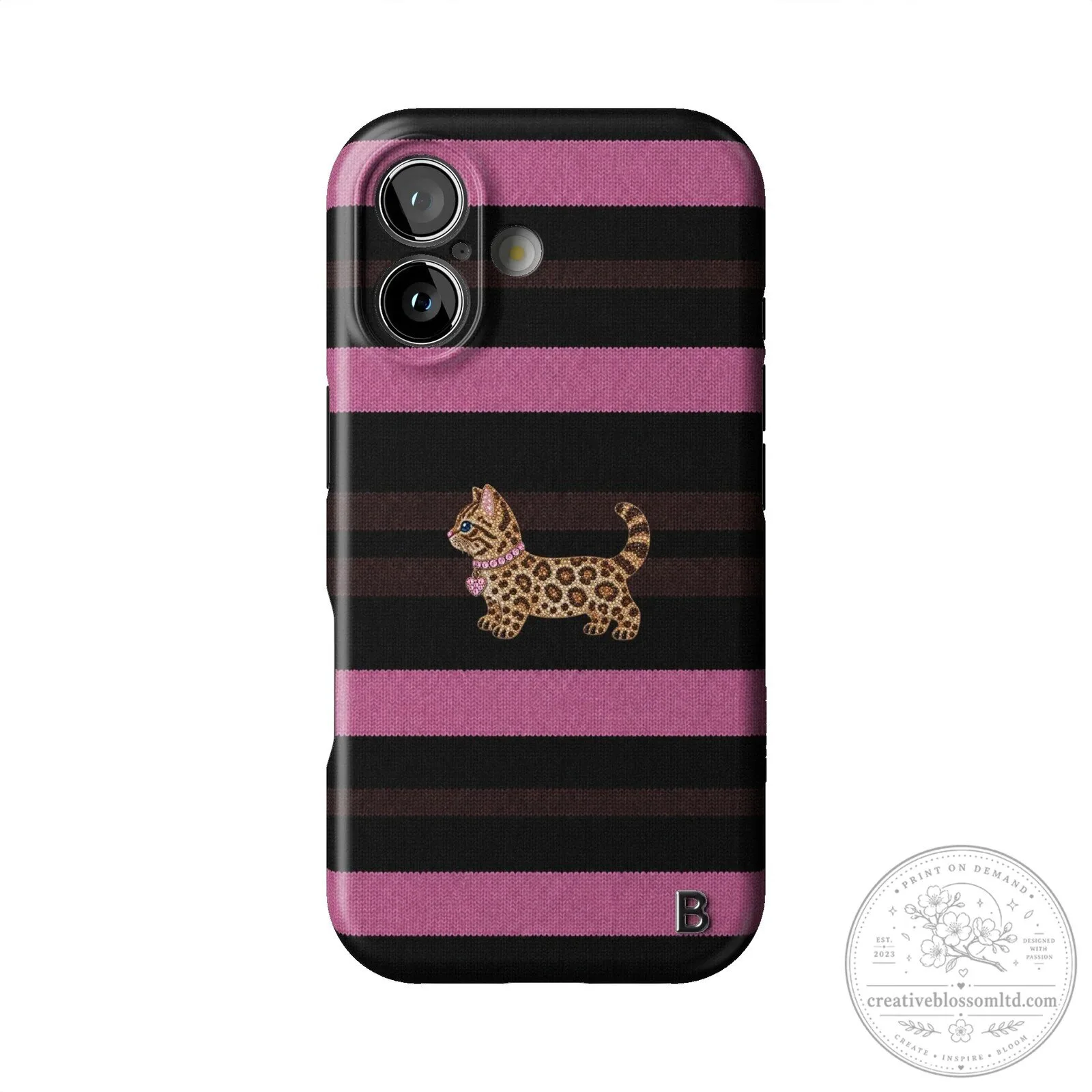 Pink Striped Leopard Kitten Animal Print iPhone Case 12 Pink Striped Leopard Kitten Animal Print iPhone Case