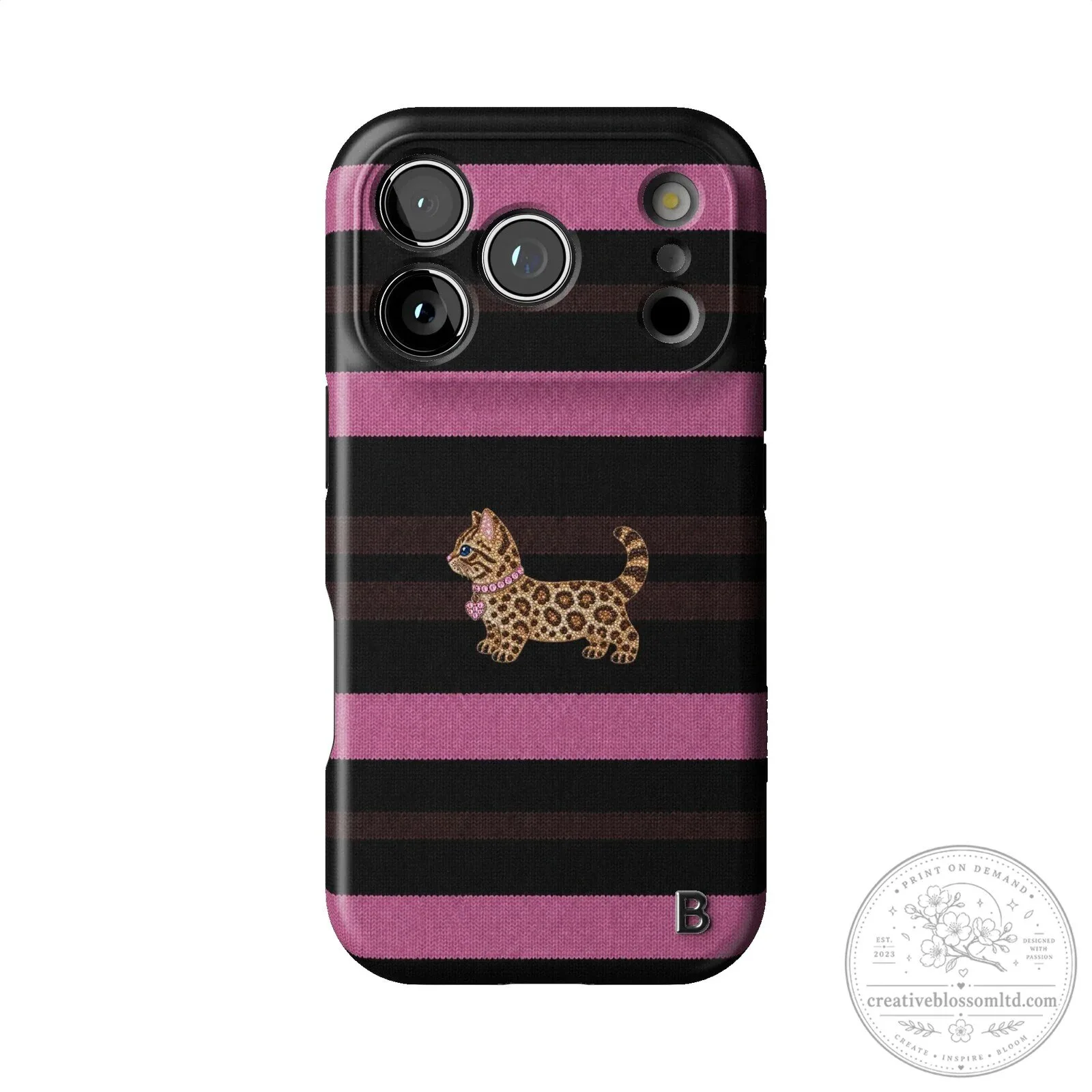 Pink Striped Leopard Kitten Animal Print iPhone Case 13 Pink Striped Leopard Kitten Animal Print iPhone Case