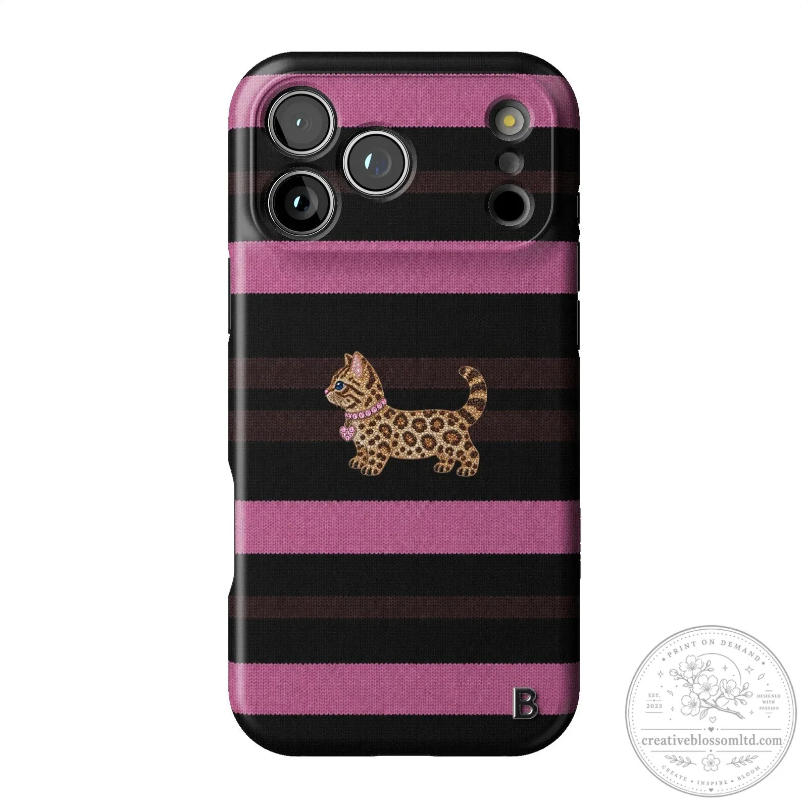Pink Striped Leopard Kitten Animal Print iPhone Case 14 Pink Striped Leopard Kitten Animal Print iPhone Case