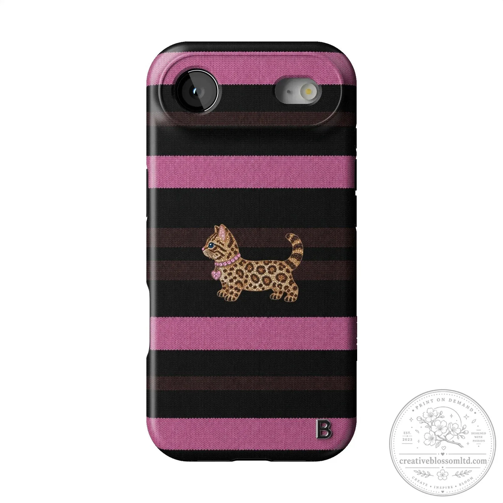 Pink Striped Leopard Kitten Animal Print iPhone Case 15 Pink Striped Leopard Kitten Animal Print iPhone Case