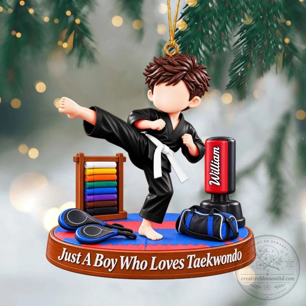 Personalized Taekwondo Boy Christmas Ornament - Martial Arts Lover Gift Personalized Taekwondo Boy Christmas Ornament - Martial Arts Lover Gift