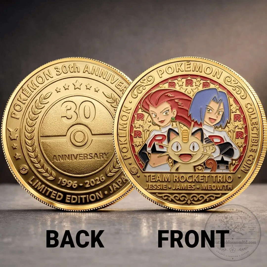 Pokemon 30th Anniversary Team Rocket Trio Jessie James Meowth Collectible Coin