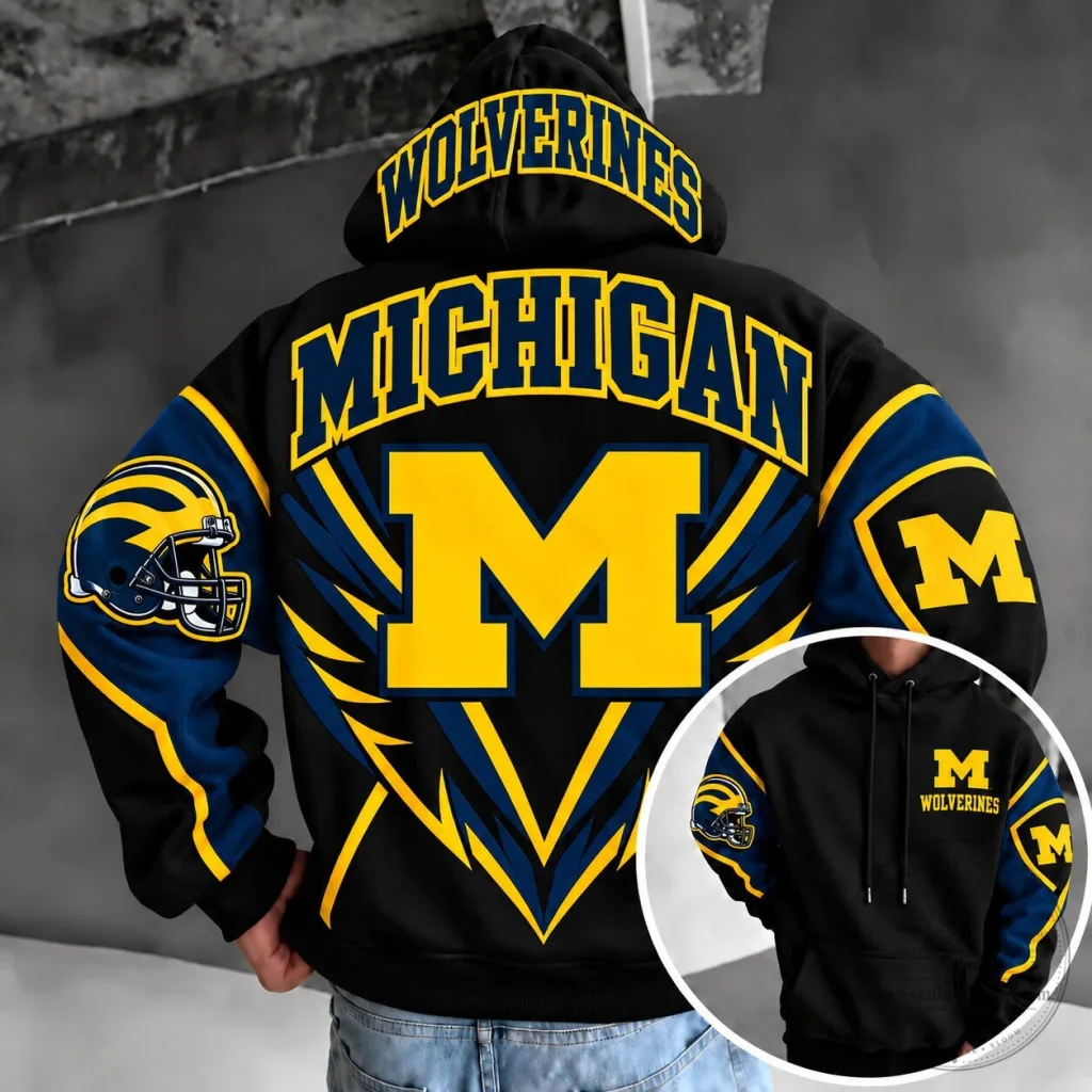 Michigan Wolverines Football Team Logo Black and Blue Hoodie