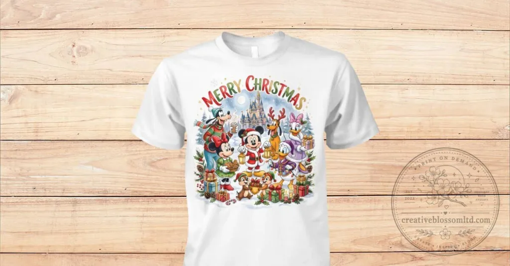 Disney Mickey Mouse and Friends Merry Christmas Holiday White T-Shirt Disney Mickey Mouse and Friends Merry Christmas Holiday White T-Shirt
