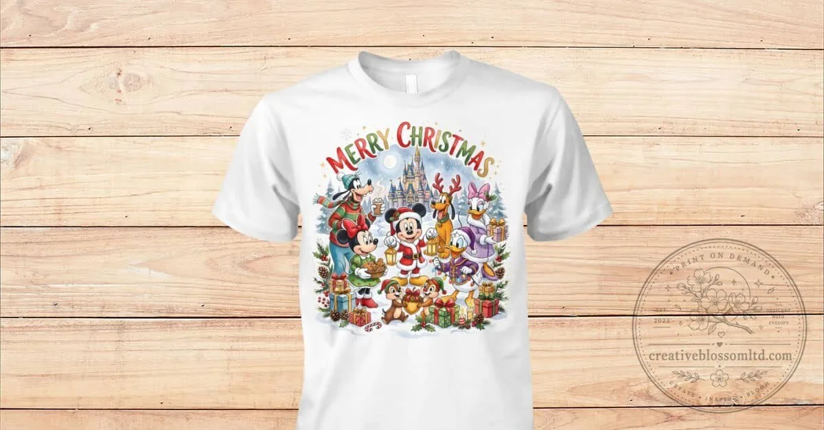Disney Mickey Mouse and Friends Merry Christmas Holiday White T-Shirt