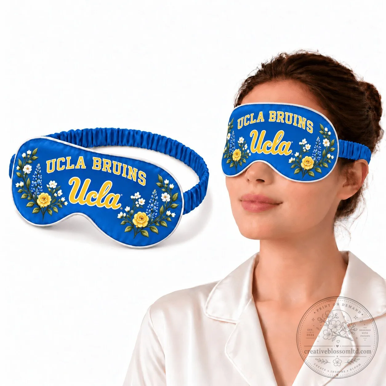 UCLA Bruins Floral Sleep Mask with Yellow Roses and Blue Flowers