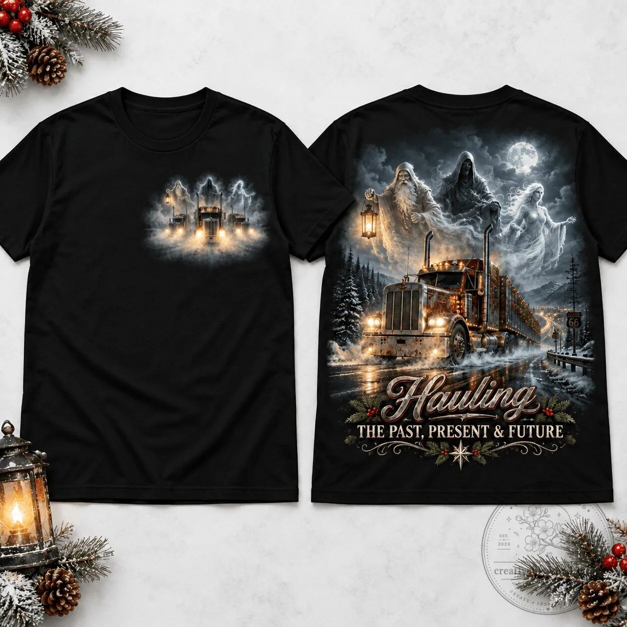 Peterbilt Three Ghosts Hauling Past Present and Future Trucker T-Shirt