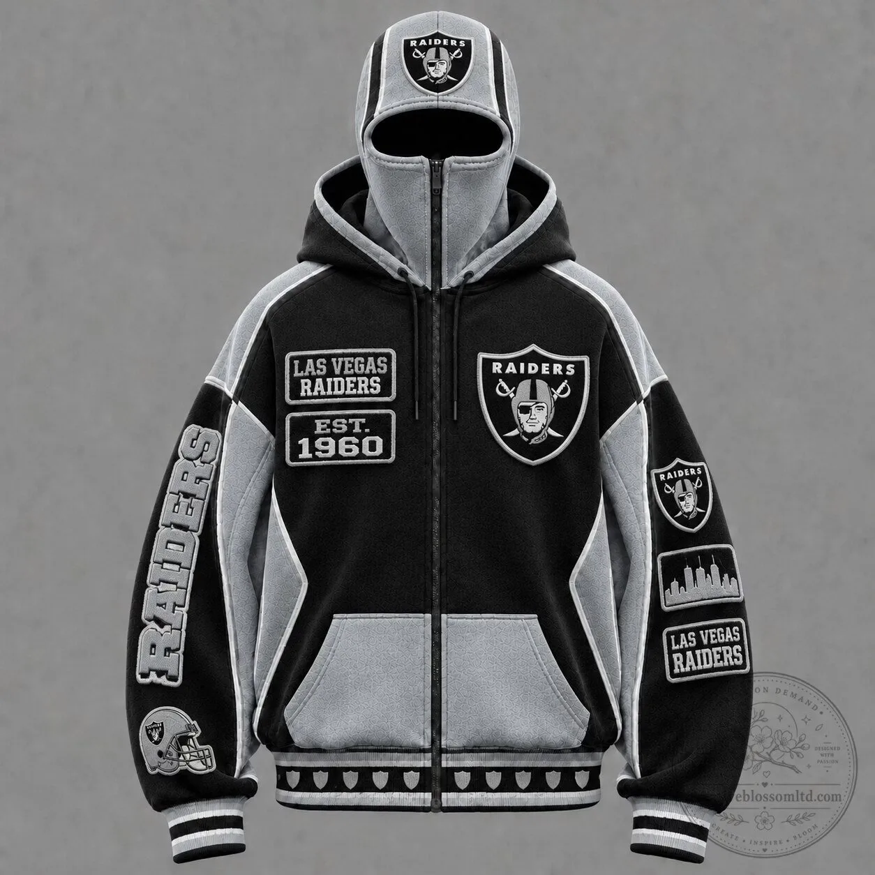Las Vegas Raiders Black Gray Colorblock Full-Zip Balaclava Hoodie 2 Las Vegas Raiders Black Gray Colorblock Full-Zip Balaclava Hoodie