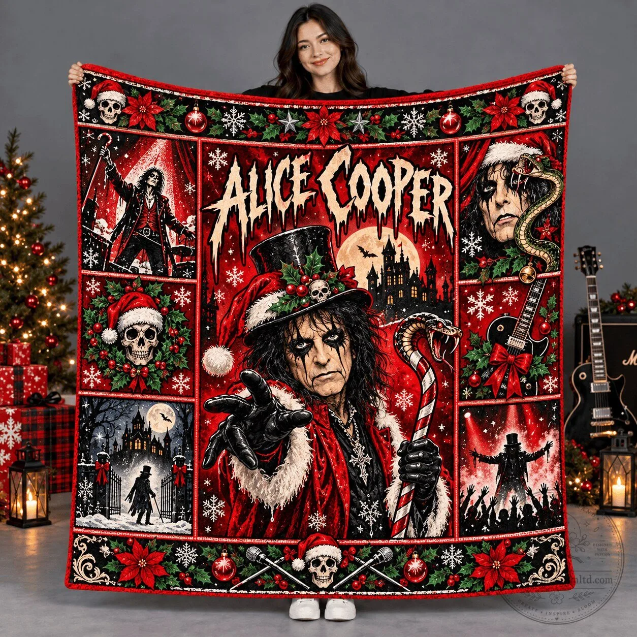 Alice Cooper Christmas Patchwork Fleece Blanket