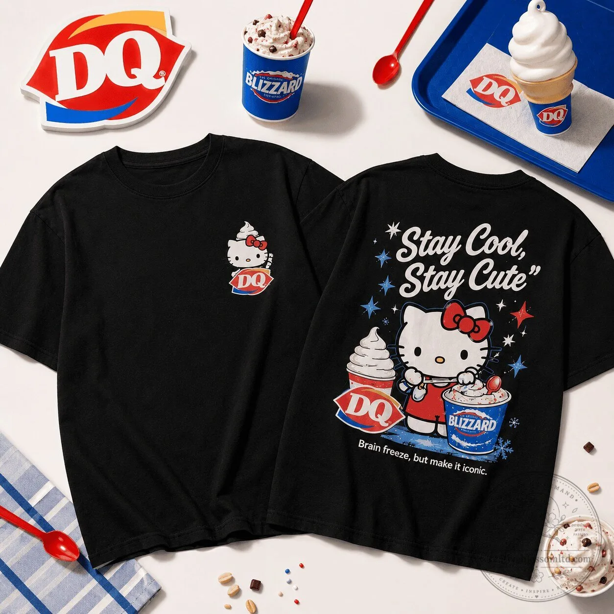 Hello Kitty Stay Cool Stay Cute Dairy Queen Blizzard Black T-Shirt