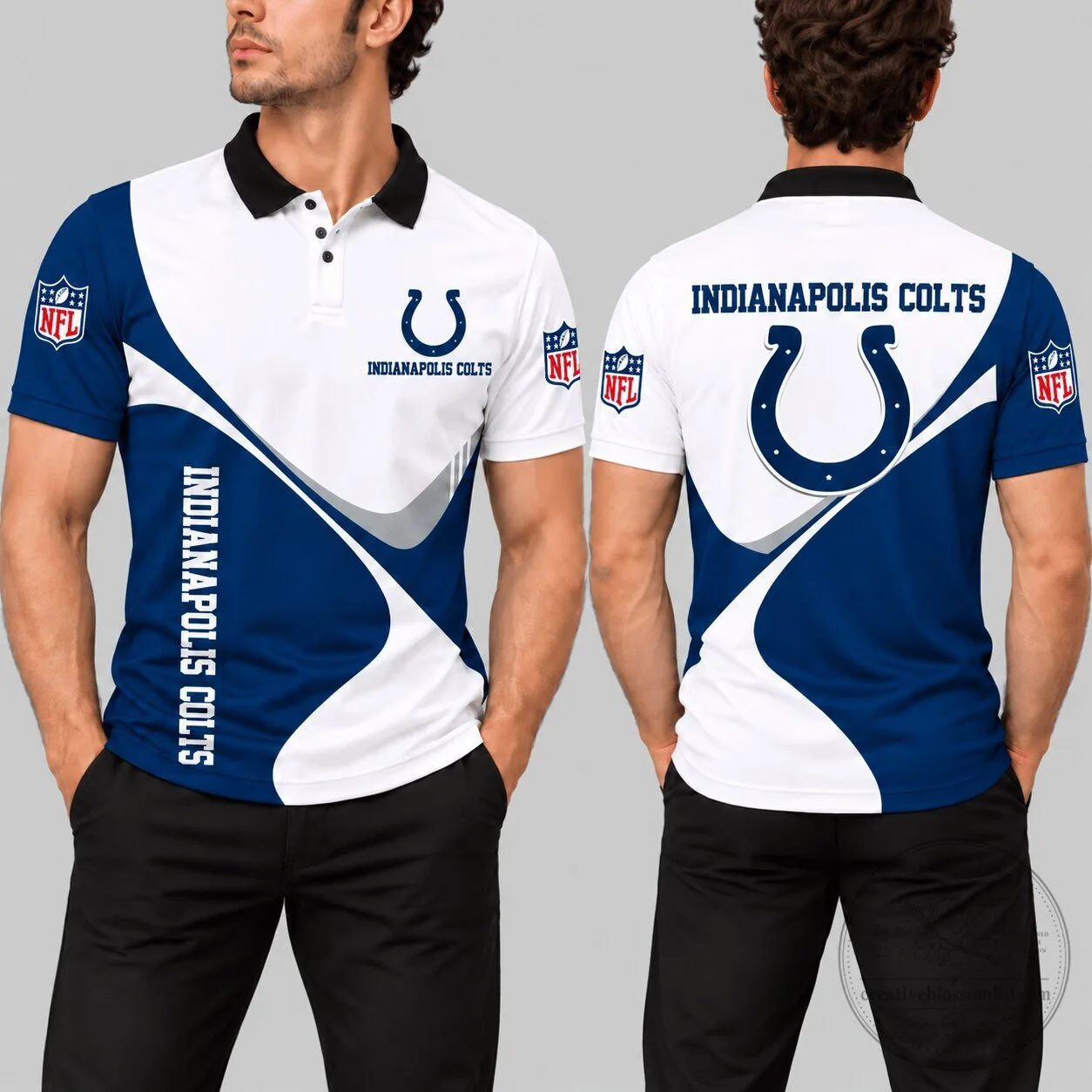 Indianapolis Colts NFL Football Team Logo Blue and White Fan Polo Shirt