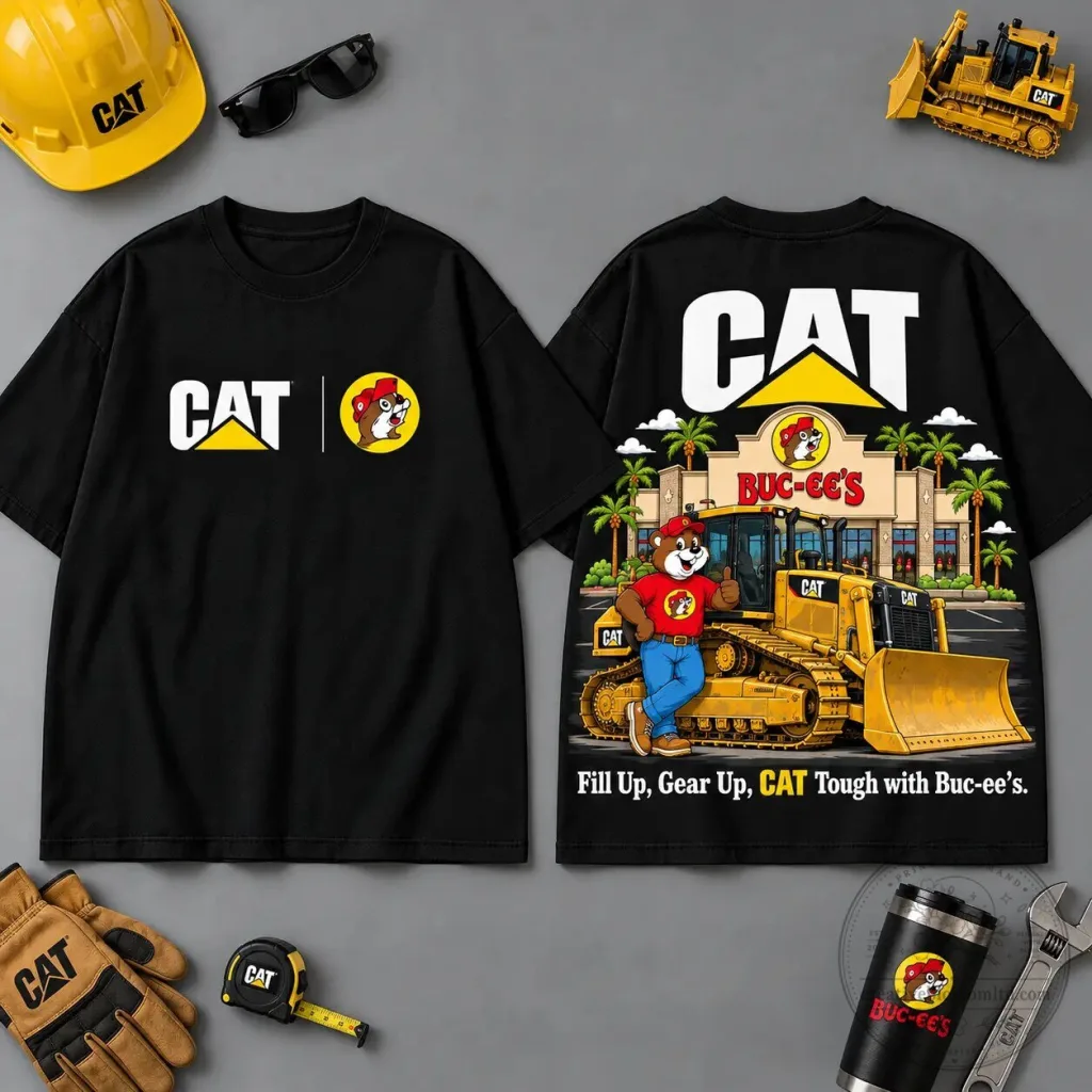 Buc-ee's Caterpillar Construction Collage T-Shirt