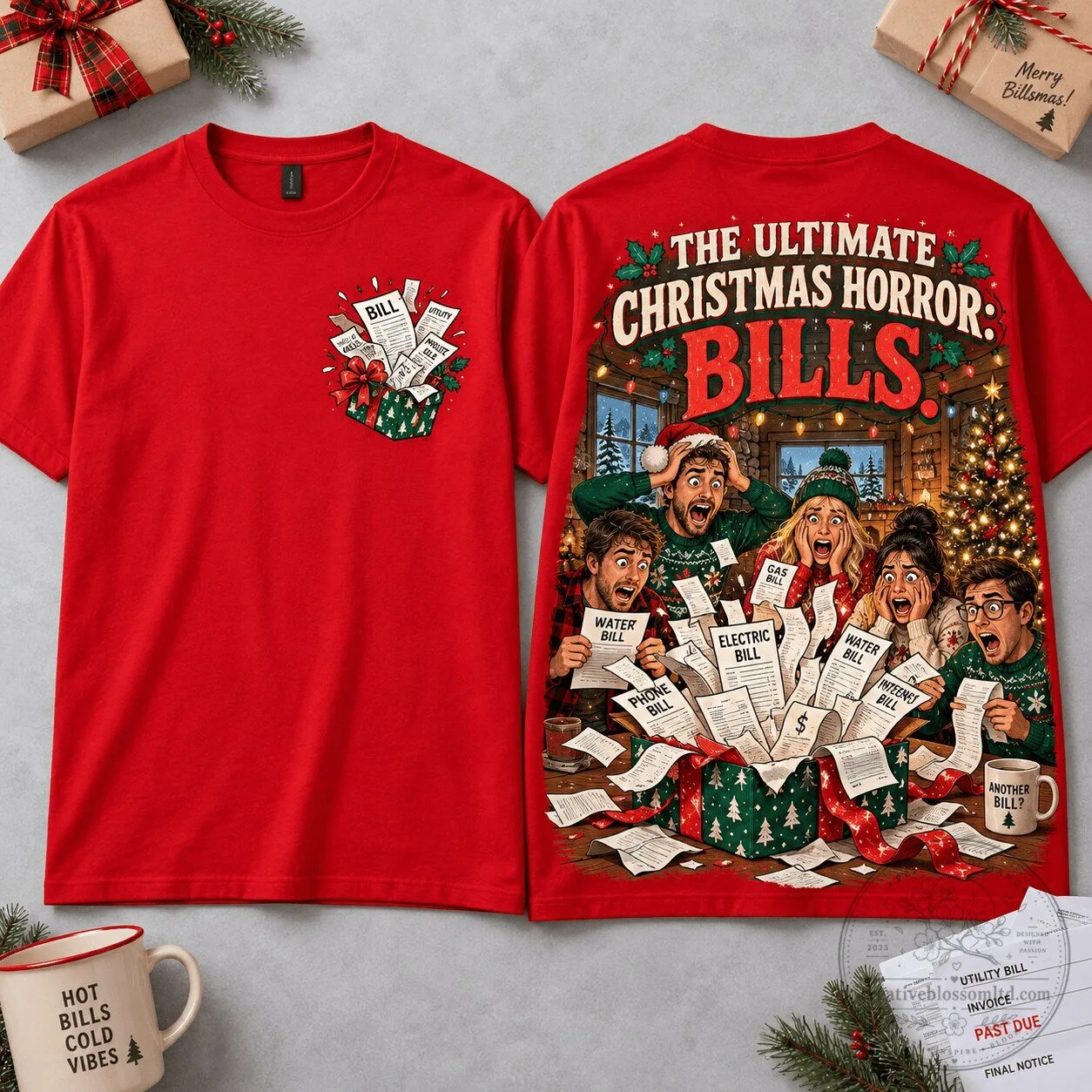 The Ultimate Christmas Horror Bills Funny Holiday Season Red T-Shirt