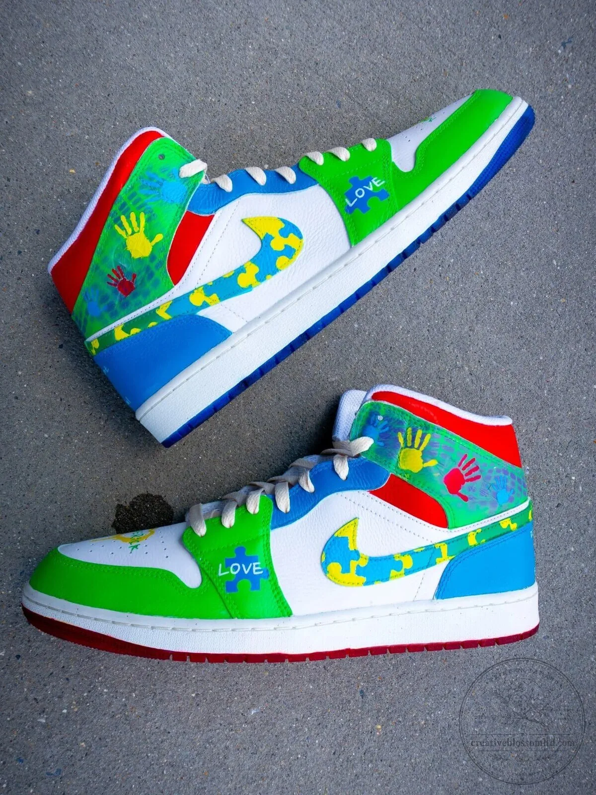 Autism Awareness Puzzle Piece High Top Sneakers with Love Handprint Design