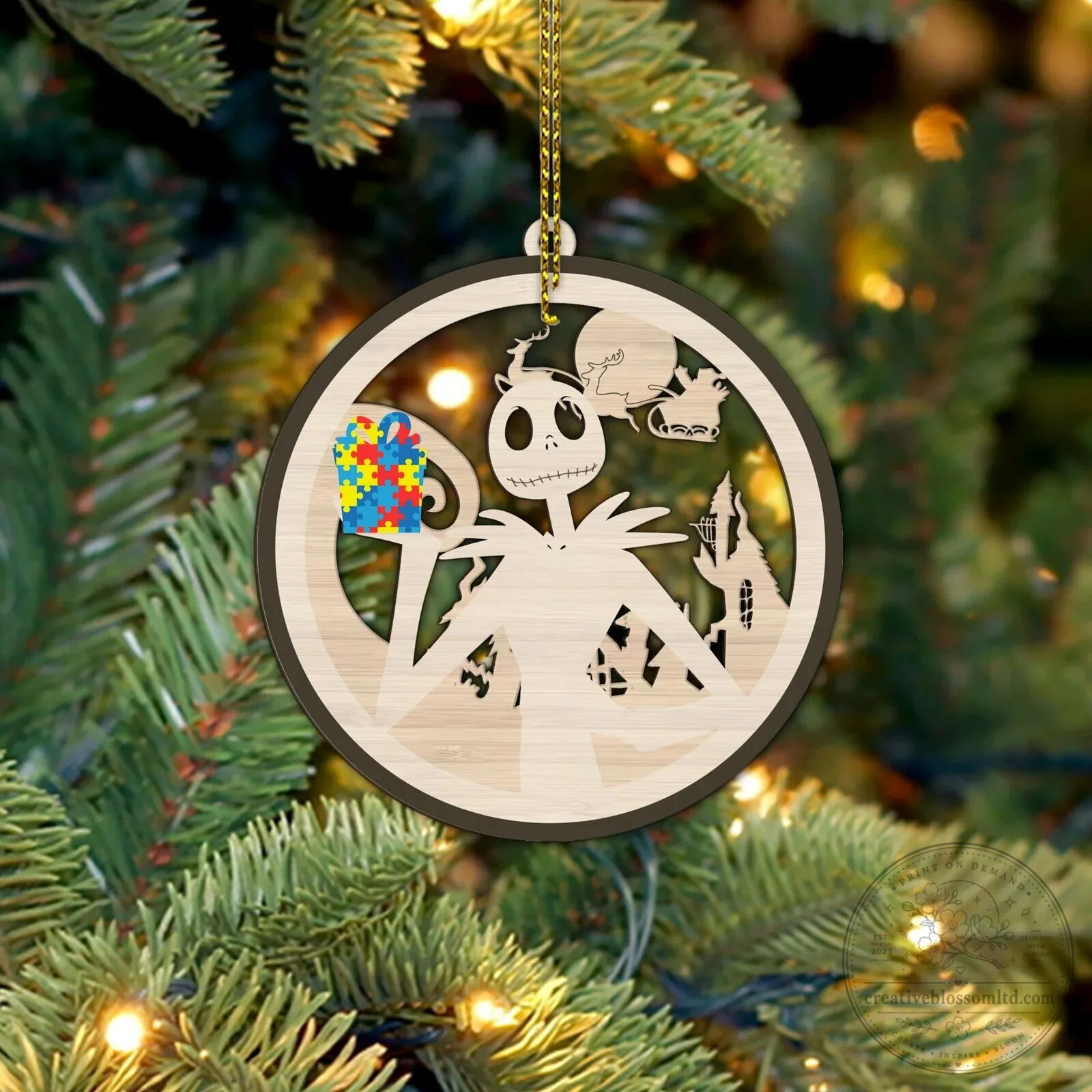 Christmas Tree Ornament for Autism Awareness Featuring Jack Skellington