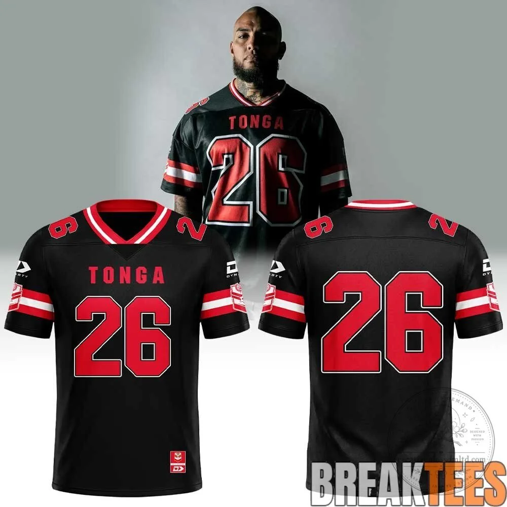 Tonga Rugby League World Championship 2026 Black and Red Football Jersey