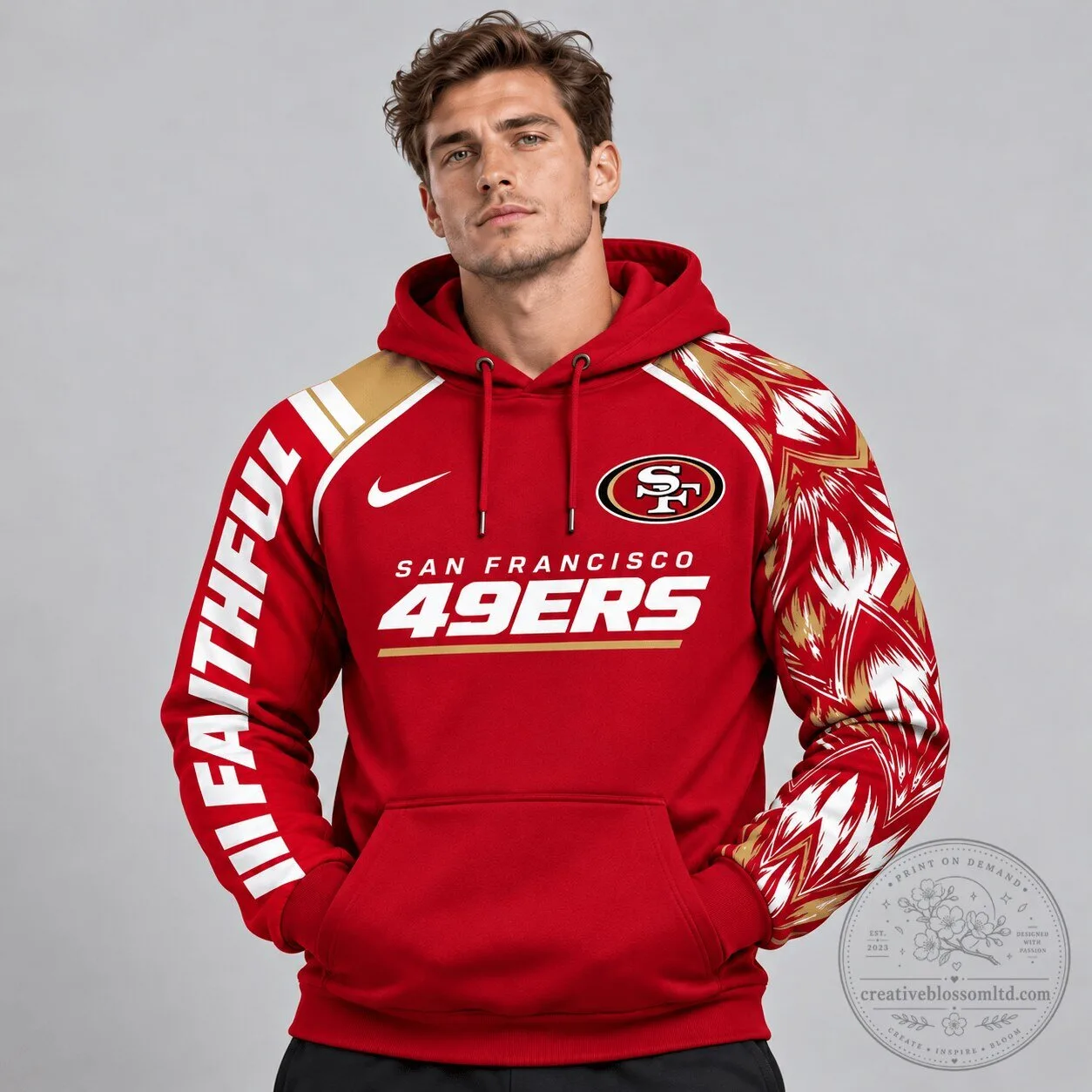 San Francisco 49ers Faithful Dynamic Brushstroke Graphic Red Pullover Hoodie