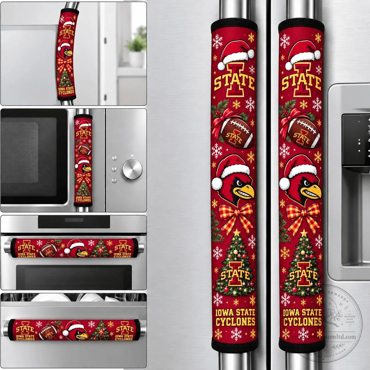 Iowa State Cyclones Christmas Refrigerator Handle Cover Appliance Door Decor