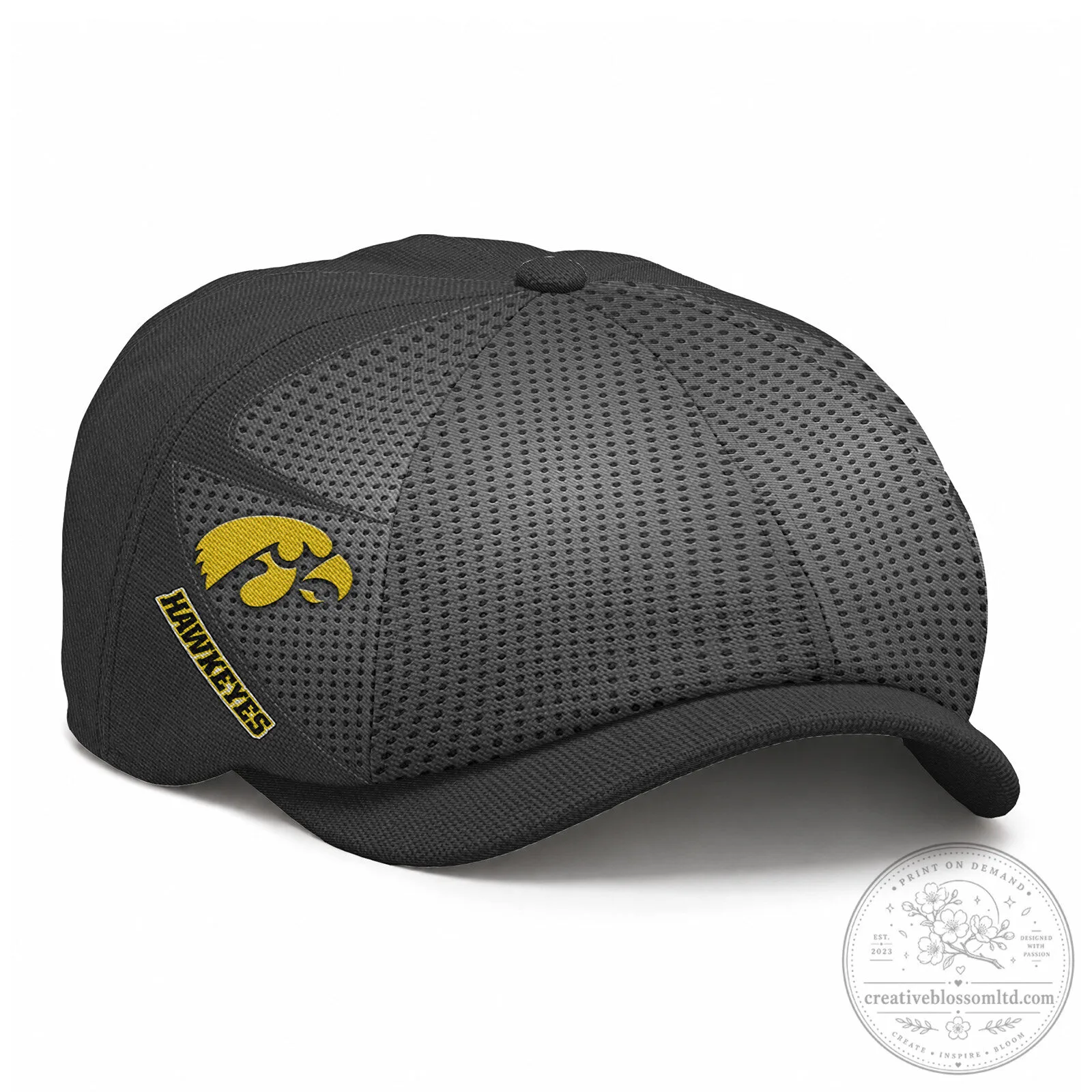 Iowa Hawkeyes NCAA Black Perforated Mesh Newsboy Cap Hat