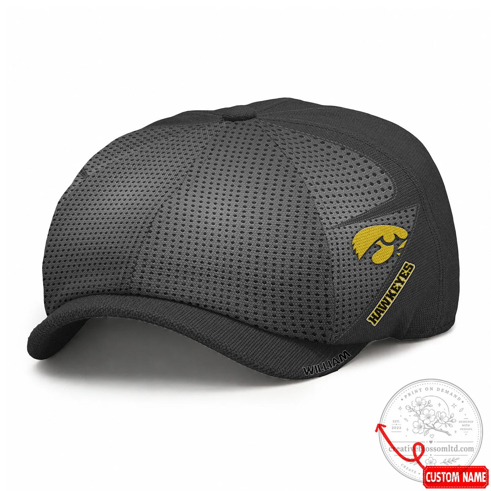 Iowa Hawkeyes NCAA Black Perforated Mesh Newsboy Cap Hat 8 Iowa Hawkeyes NCAA Black Perforated Mesh Newsboy Cap Hat