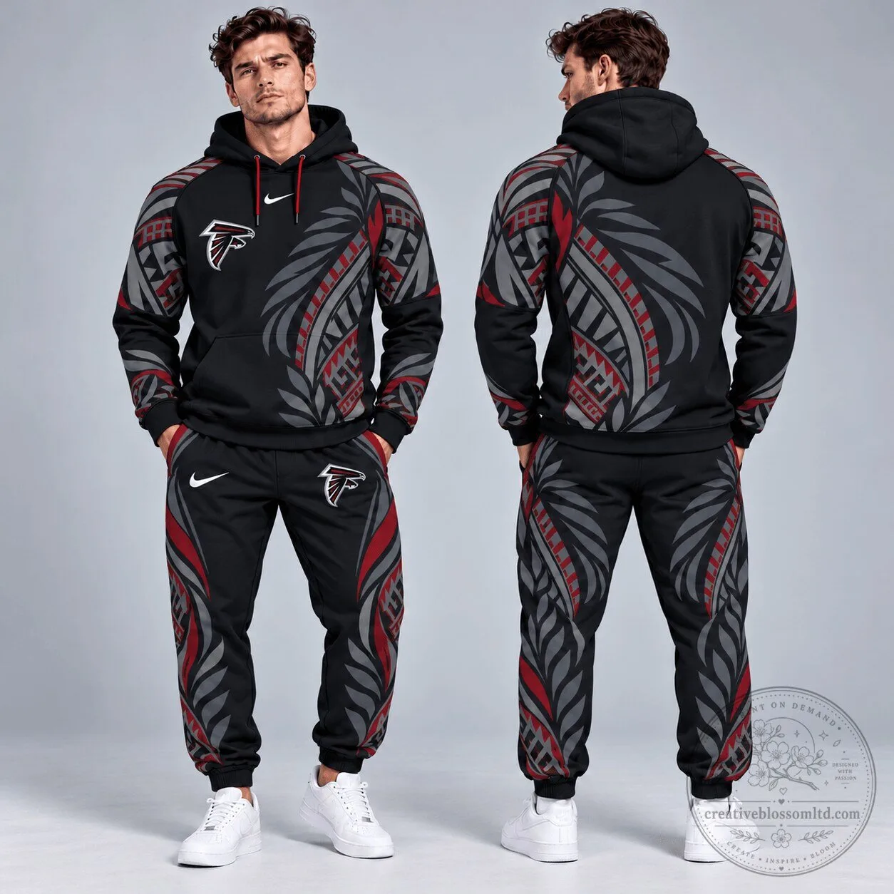 Atlanta Falcons Polynesian Tribal Feather Graphic Black Pullover Hoodie