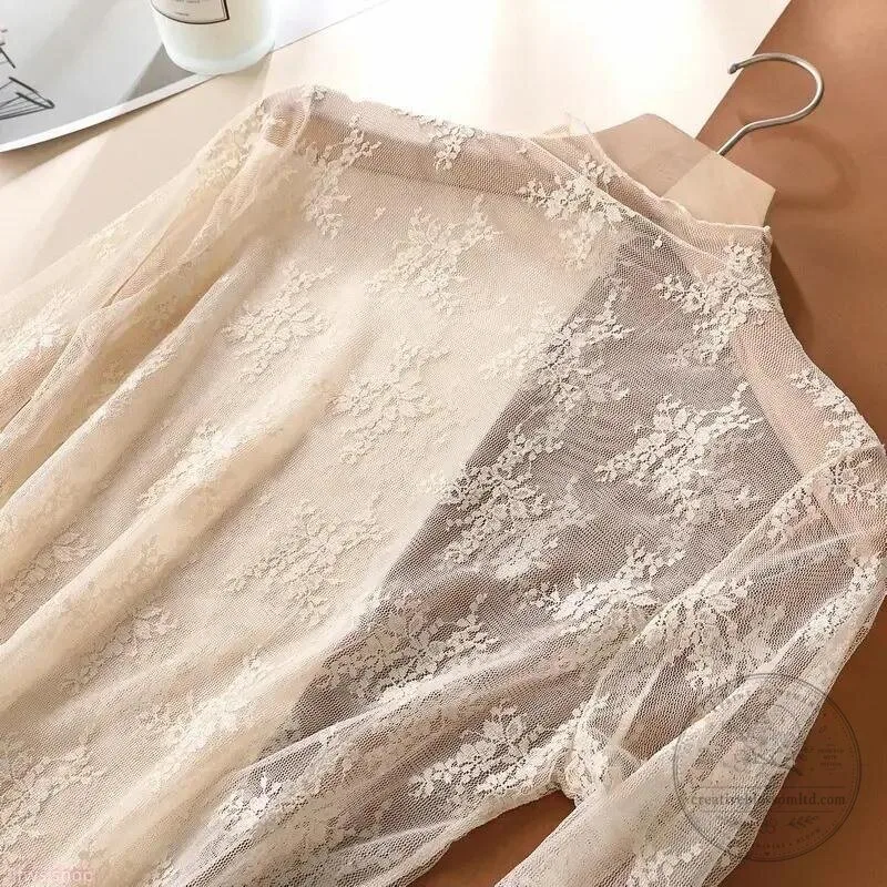 Elegant Floral Lace Mesh Long-Sleeve Layering Top for Women 21 Elegant Floral Lace Mesh Long-Sleeve Layering Top for Women