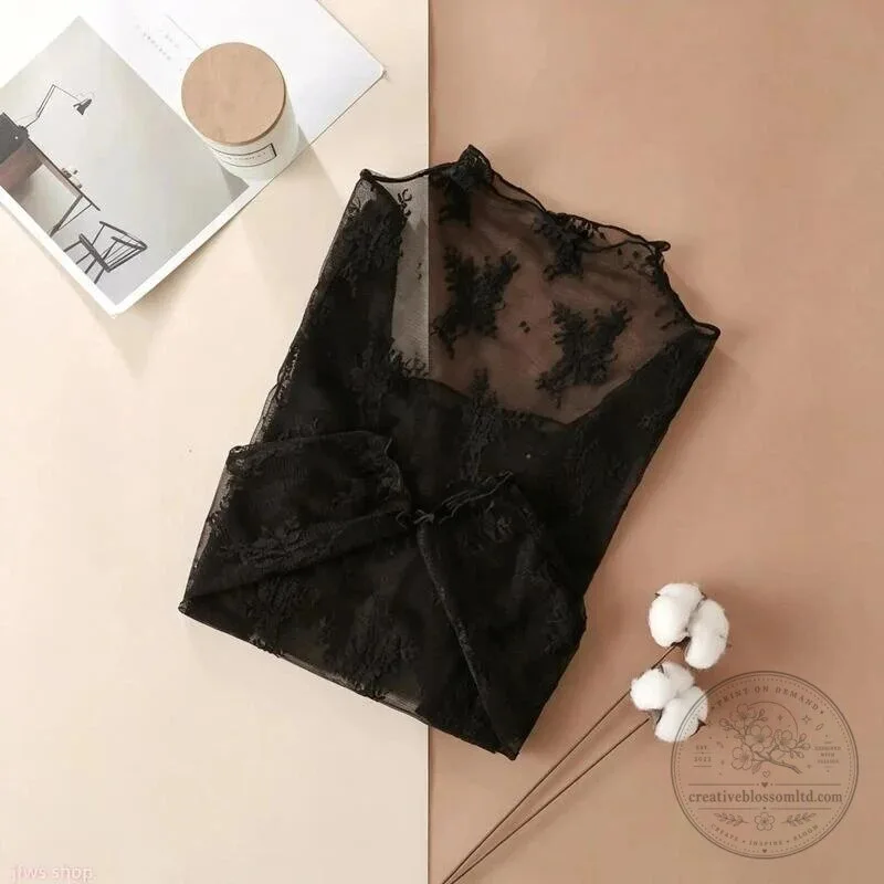 Elegant Floral Lace Mesh Long-Sleeve Layering Top for Women 23 Elegant Floral Lace Mesh Long-Sleeve Layering Top for Women