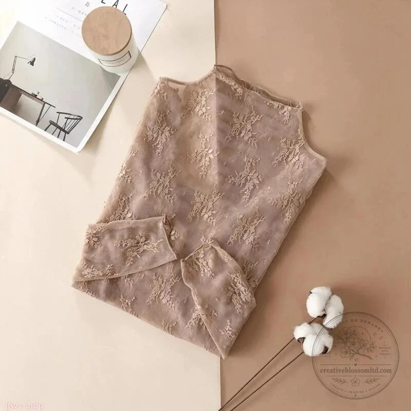 Elegant Floral Lace Mesh Long-Sleeve Layering Top for Women 25 Elegant Floral Lace Mesh Long-Sleeve Layering Top for Women