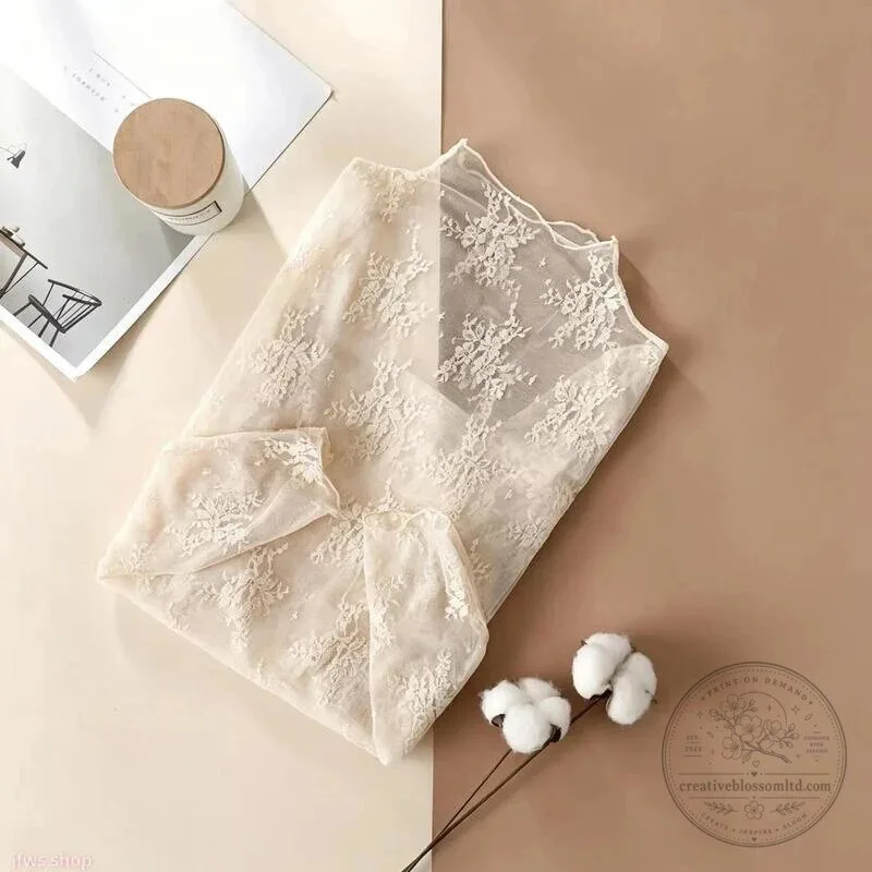 Elegant Floral Lace Mesh Long-Sleeve Layering Top for Women 28 Elegant Floral Lace Mesh Long-Sleeve Layering Top for Women
