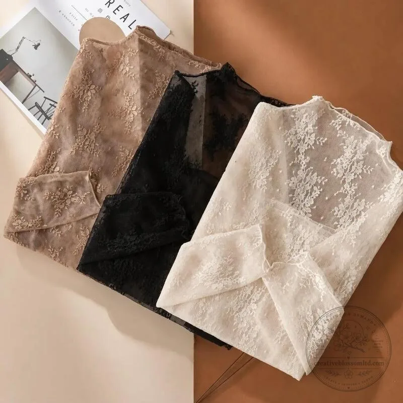 Elegant Floral Lace Mesh Long-Sleeve Layering Top for Women 31 Elegant Floral Lace Mesh Long-Sleeve Layering Top for Women
