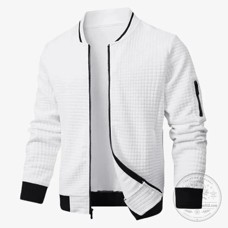 Men's Quilted Bomber Jacket with Contrast Zip and Cuffs