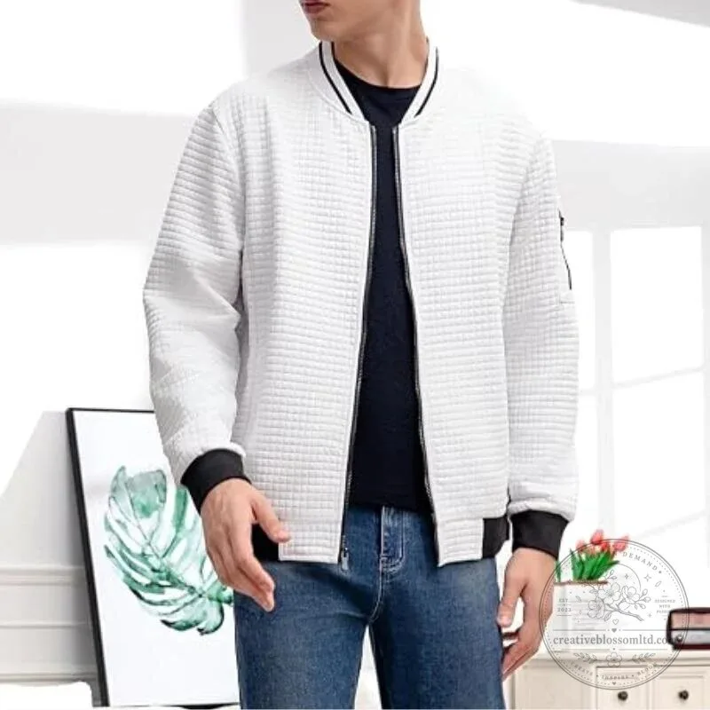 Men's Quilted Bomber Jacket with Contrast Zip and Cuffs 12 Men