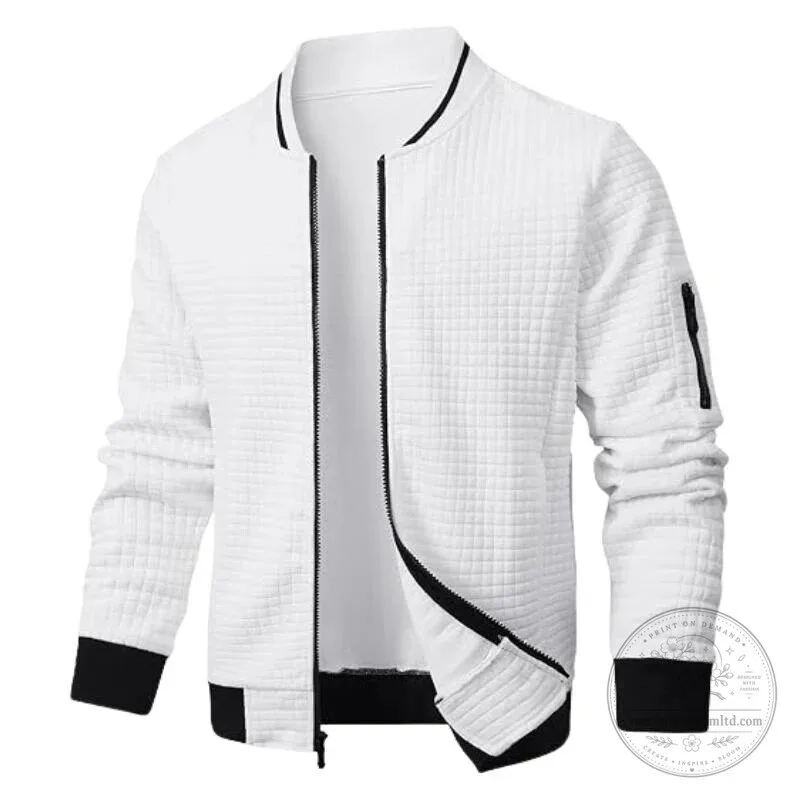 Men's Quilted Bomber Jacket with Contrast Zip and Cuffs 13 Men