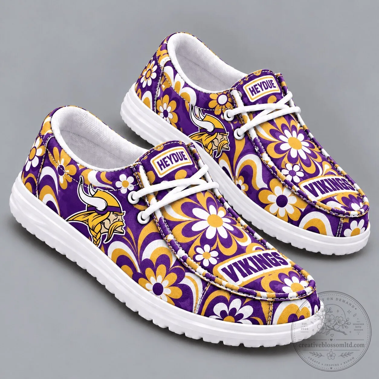 Minnesota Vikings Floral Swirl Pattern Casual Shoes with Team Logo 1 Minnesota Vikings Floral Swirl Pattern Casual Shoes with Team Logo